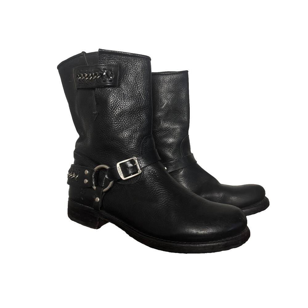 Frye Jenna Chain Harness Boots Black Leather Women's 9.5 B Made in Mexico